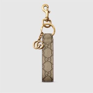 SOLD NEW Gucci Ophedia Keychain Key Ring Brown Supreme GG Web Canvas Strap Gold